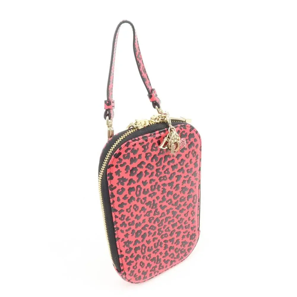 Christian Dior Lady Dior Leopard Print Calfskin Phone Case Red